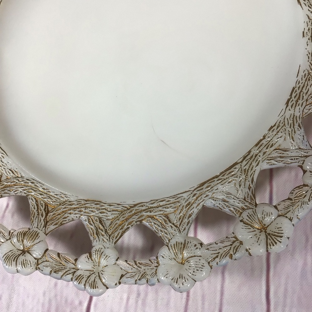 Vintage White Milk Glass and Gold Floral Plate - Picture 3 of 5